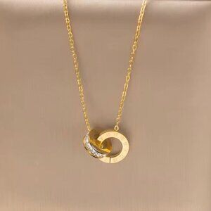 Roman Numeral 18k Gold Plated Pendant Necklace Crystal Accents